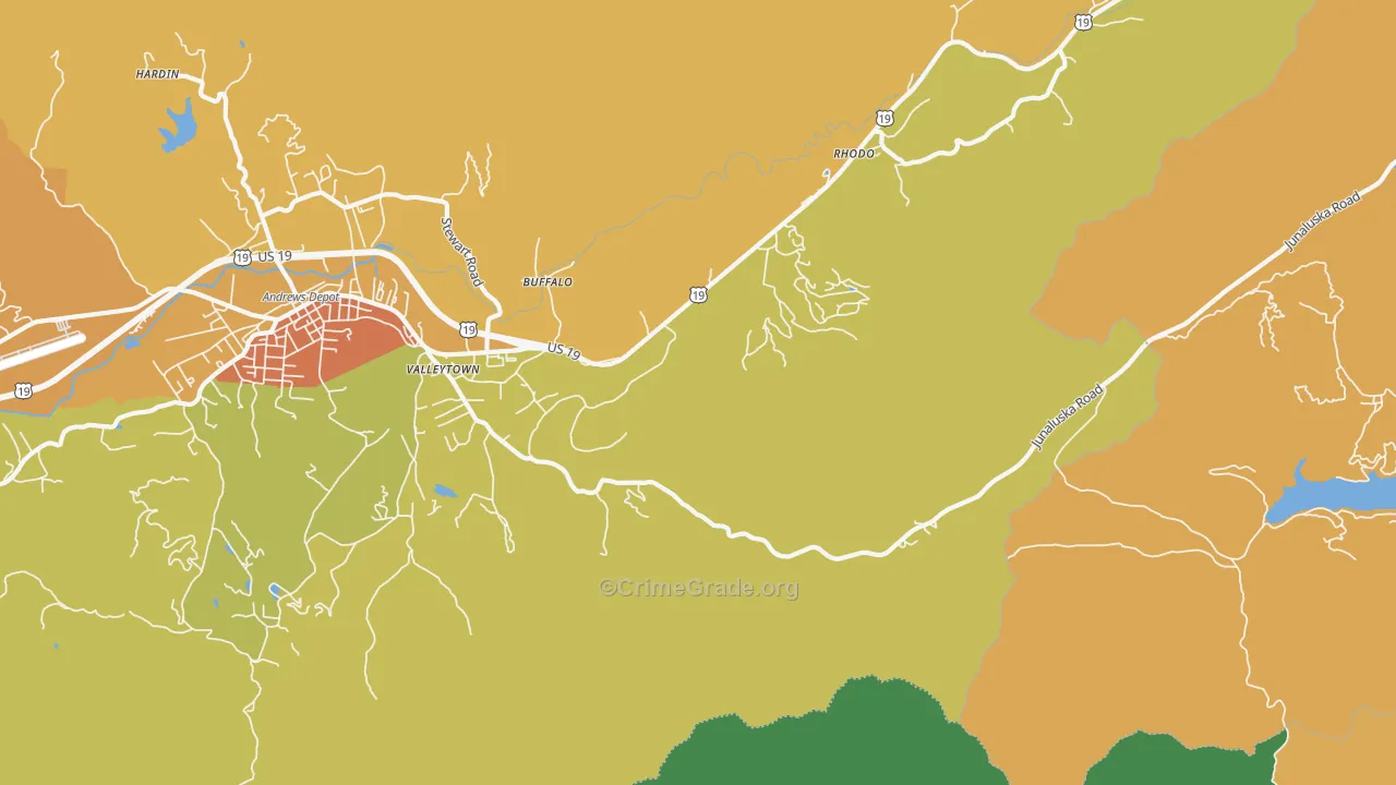 Rhodo, NC Map of Burglary Rates