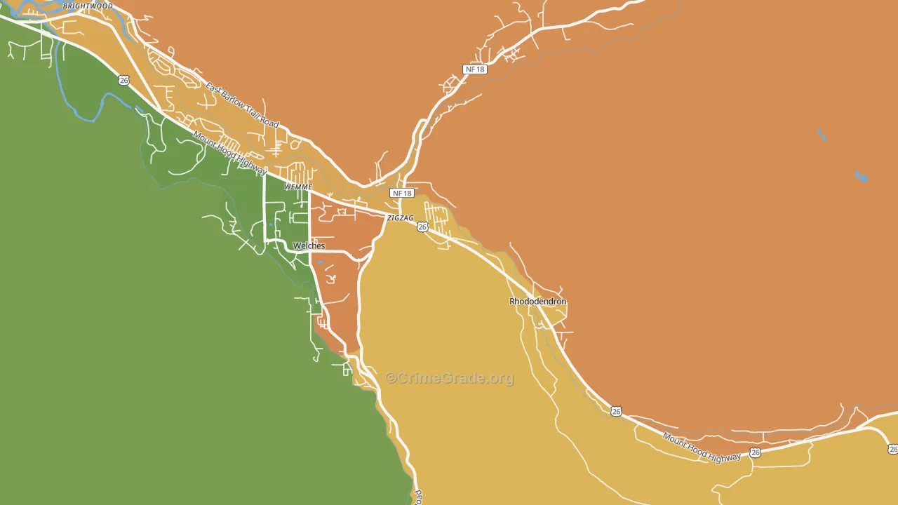 Rhododendron, OR Map of Burglary Rates