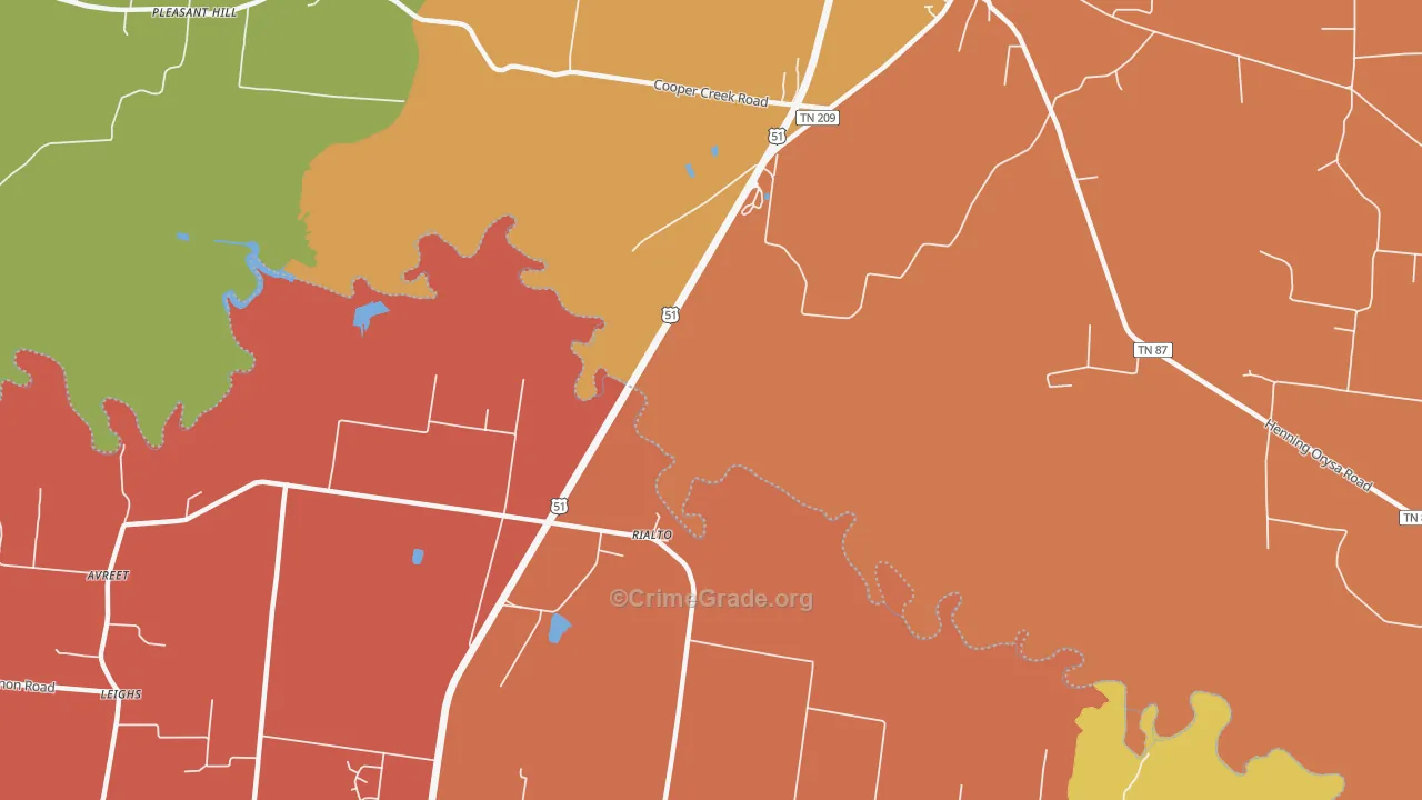 Rialto, TN Map of Burglary Rates