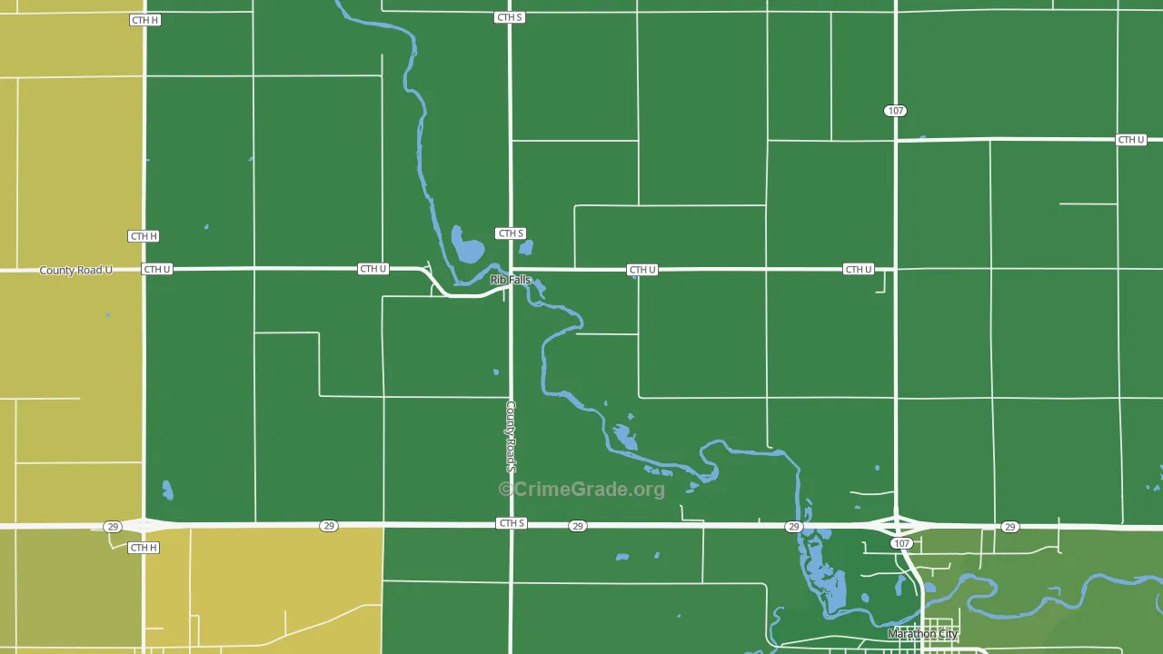 Rib Falls, WI Map of Burglary Rates