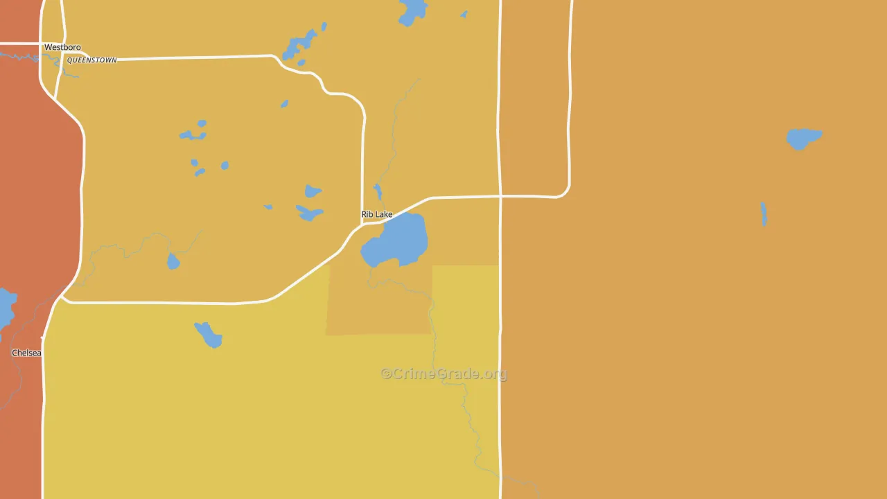Rib Lake, WI Map of Burglary Rates