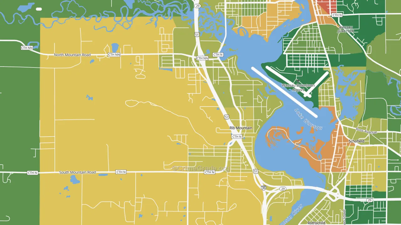 Rib Mountain, WI Map of Burglary Rates