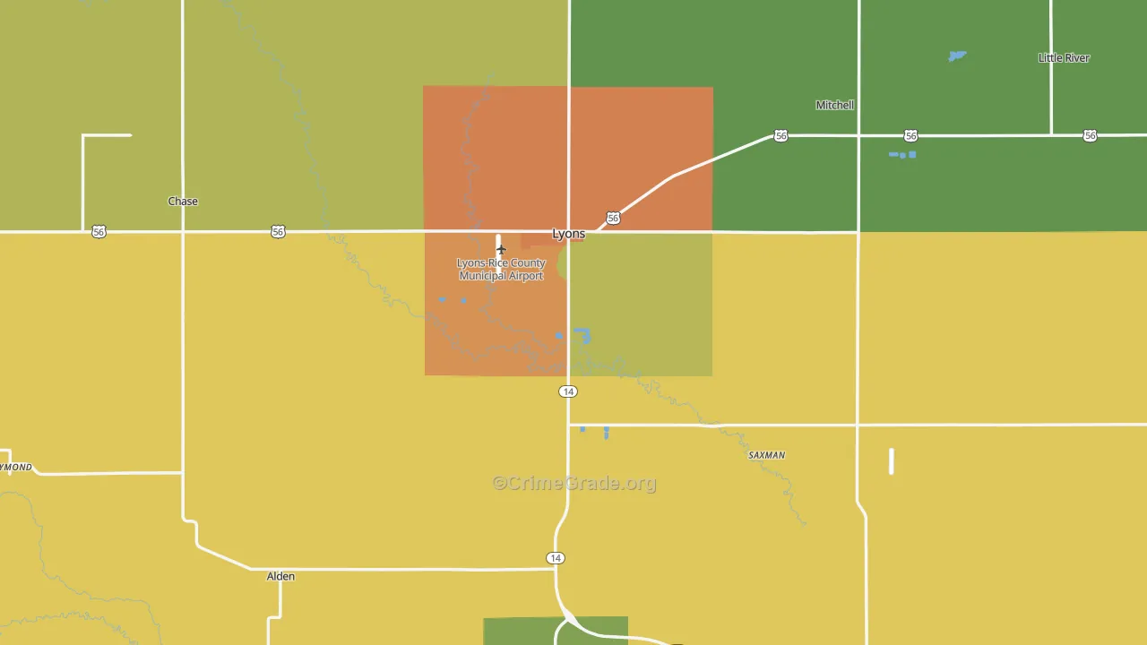 Rice County, KS Map of Burglary Rates