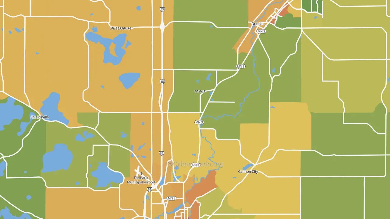 Rice County, MN Map of Burglary Rates