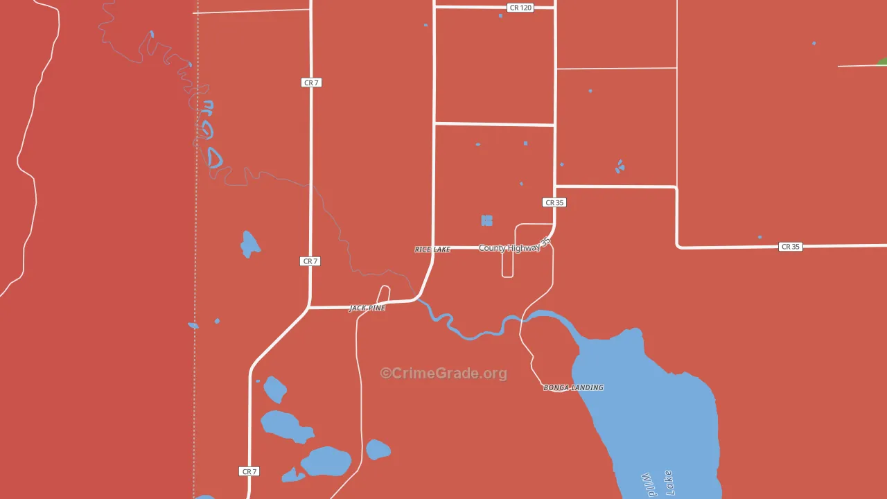 Rice Lake, MN Map of Burglary Rates