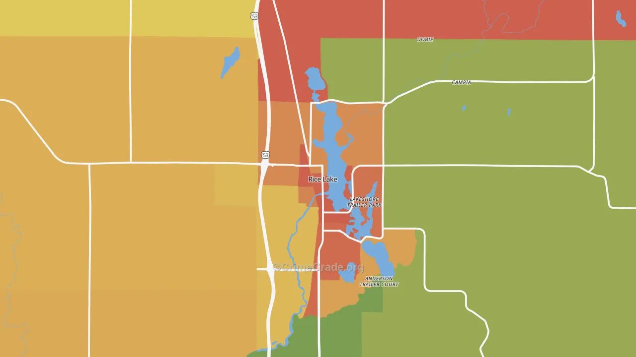 Rice Lake, WI Map of Burglary Rates