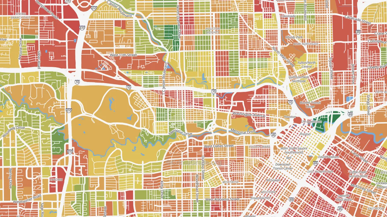 Rice Military, Houston, TX Map of Burglary Rates