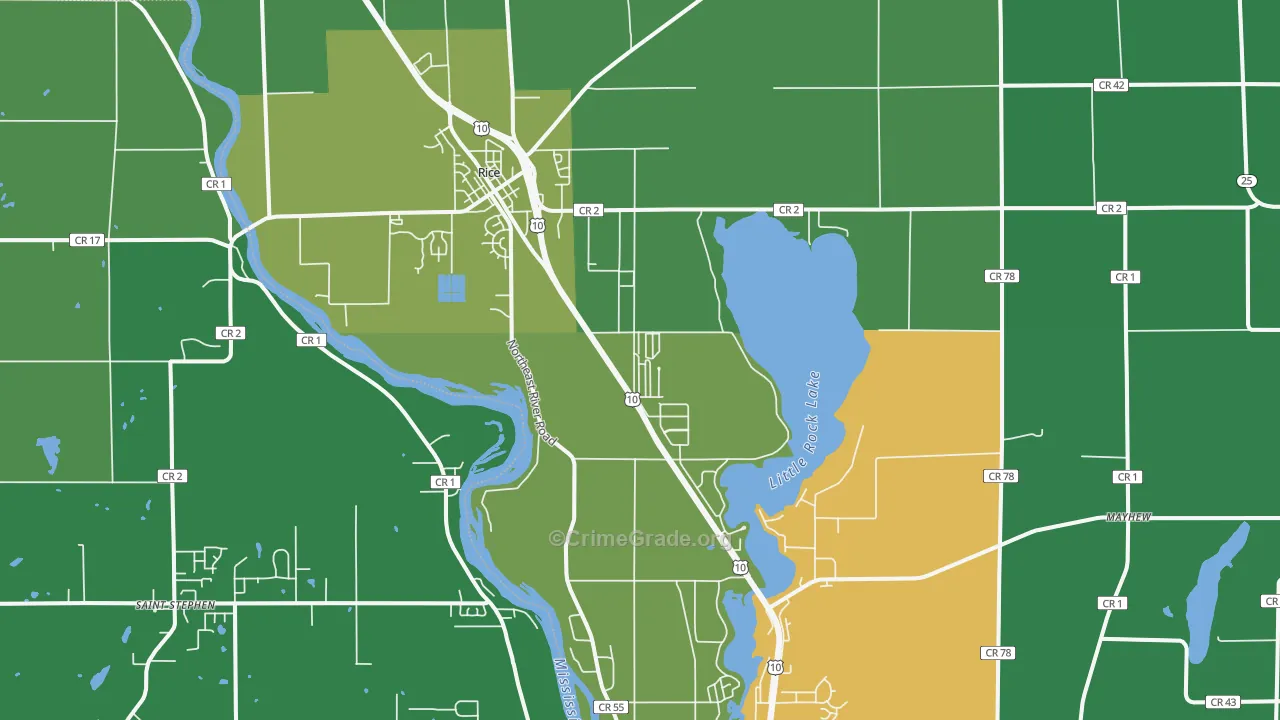 Rice, MN Map of Burglary Rates