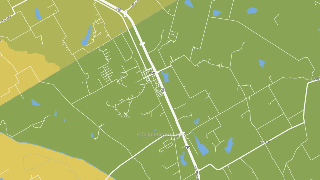 Rice, TX Map of Burglary Rates