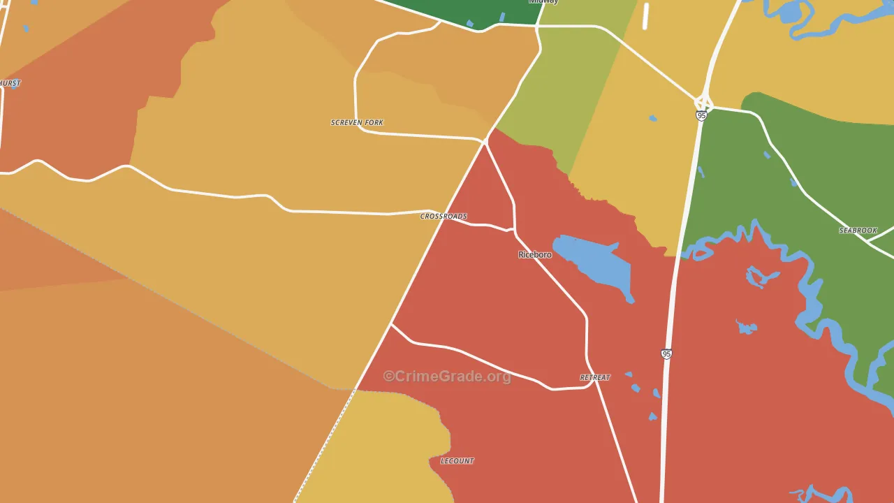 Riceboro, GA Map of Burglary Rates