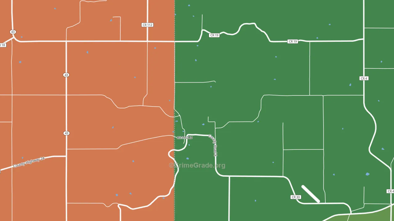 Riceford, MN Map of Burglary Rates