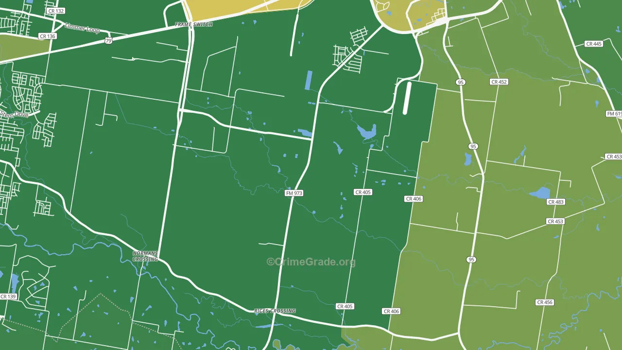 Rices Crossing, TX Map of Burglary Rates