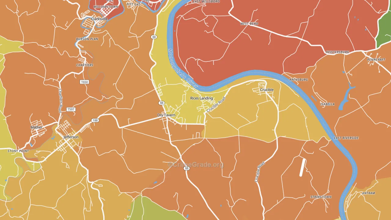 Rices Landing, PA Map of Burglary Rates