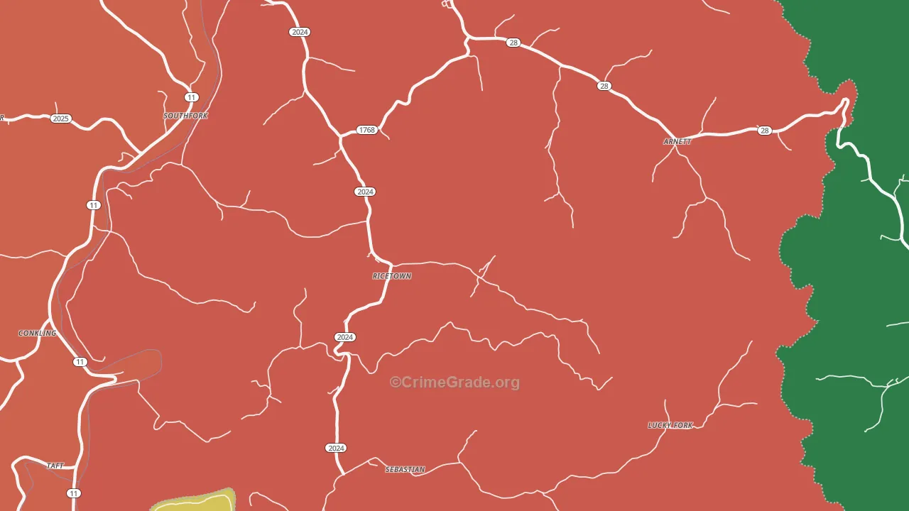 Ricetown, KY Map of Burglary Rates