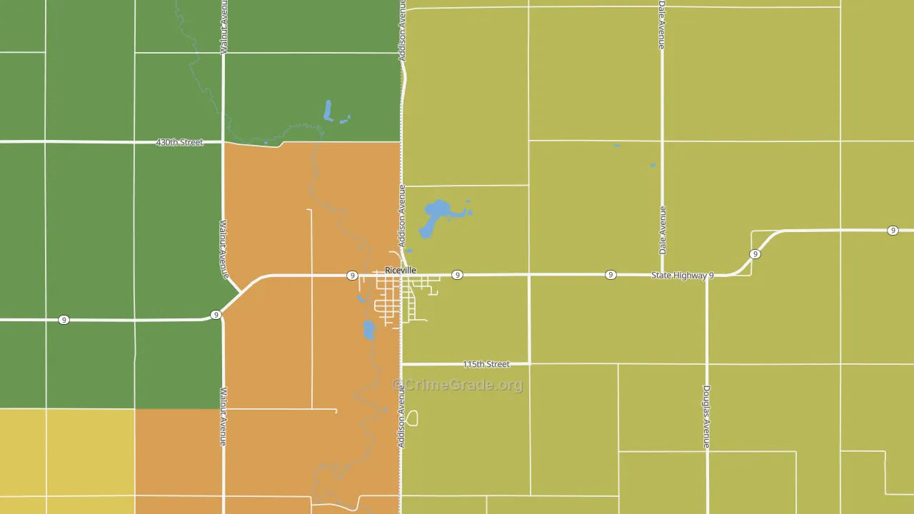 Riceville, IA Map of Burglary Rates