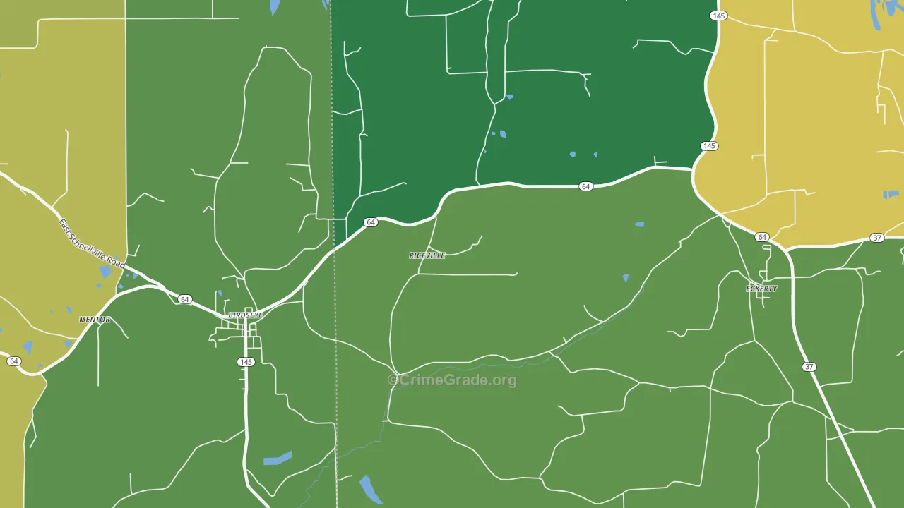 Riceville, IN Map of Burglary Rates