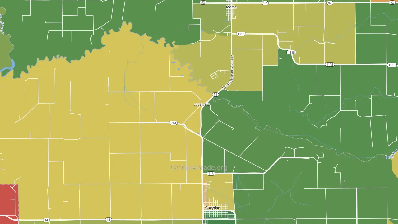 Riceville, LA Map of Burglary Rates
