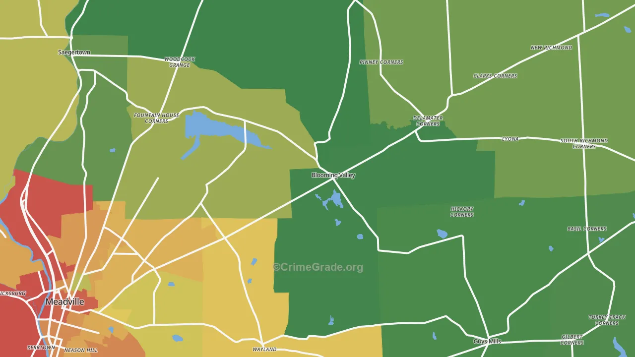 Riceville, PA Map of Burglary Rates