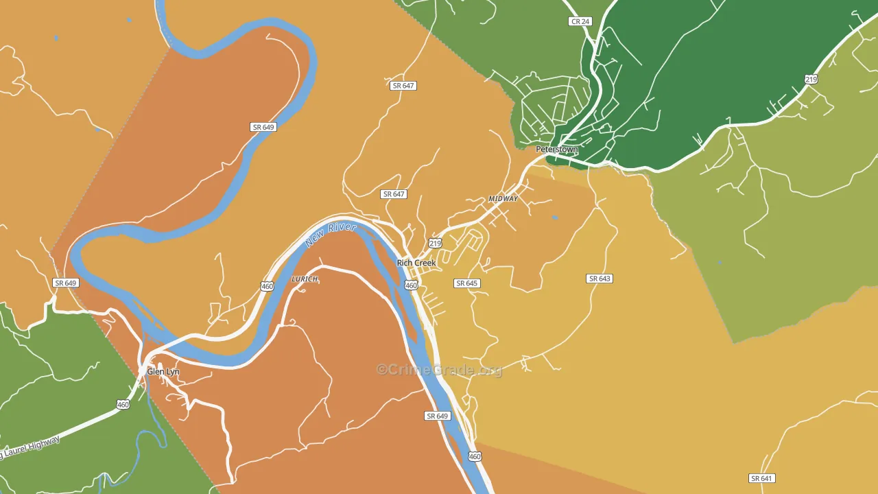 Rich Creek, VA Map of Burglary Rates