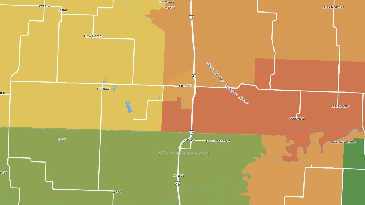 Rich Hill, MO Map of Burglary Rates