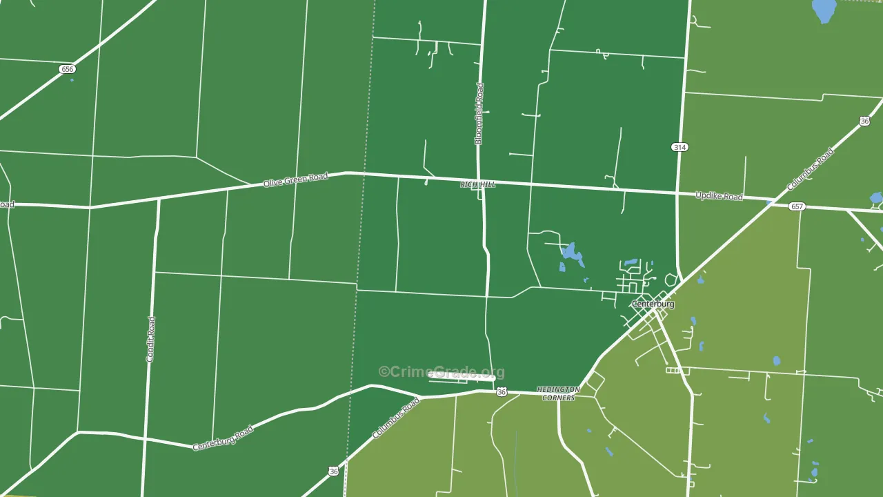 Rich Hill, OH Map of Burglary Rates