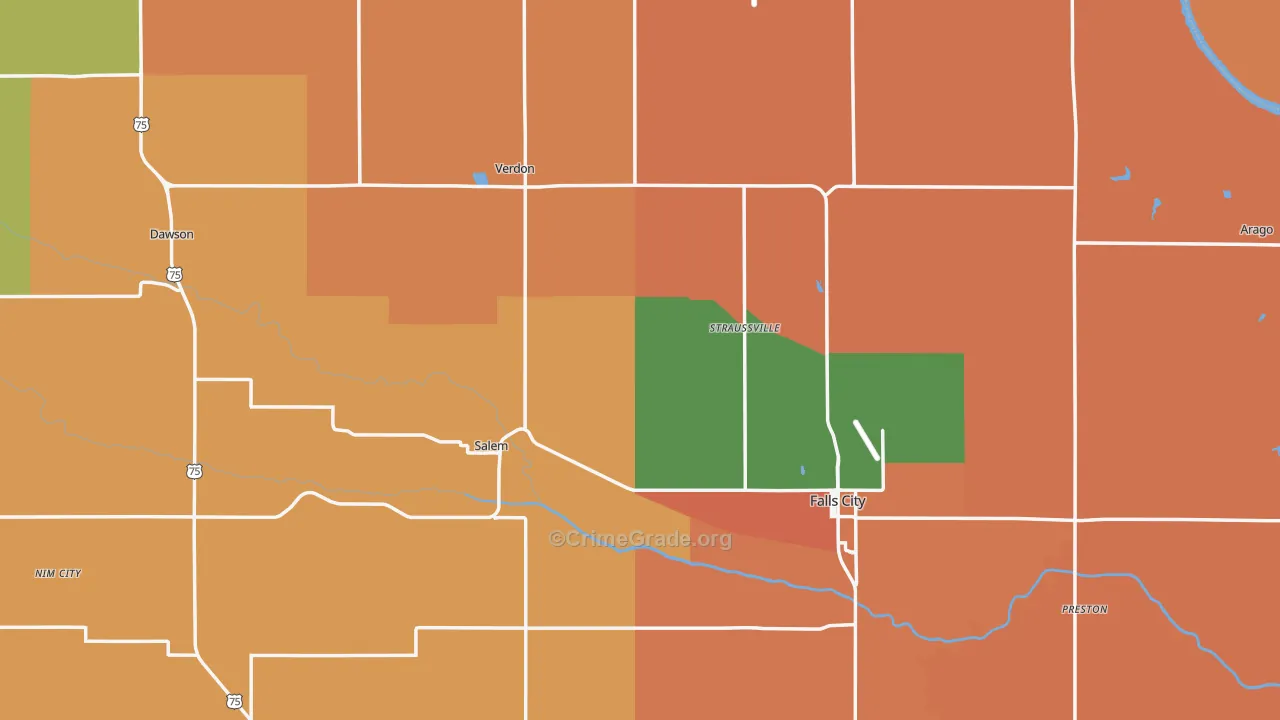 Richardson County, NE Map of Burglary Rates