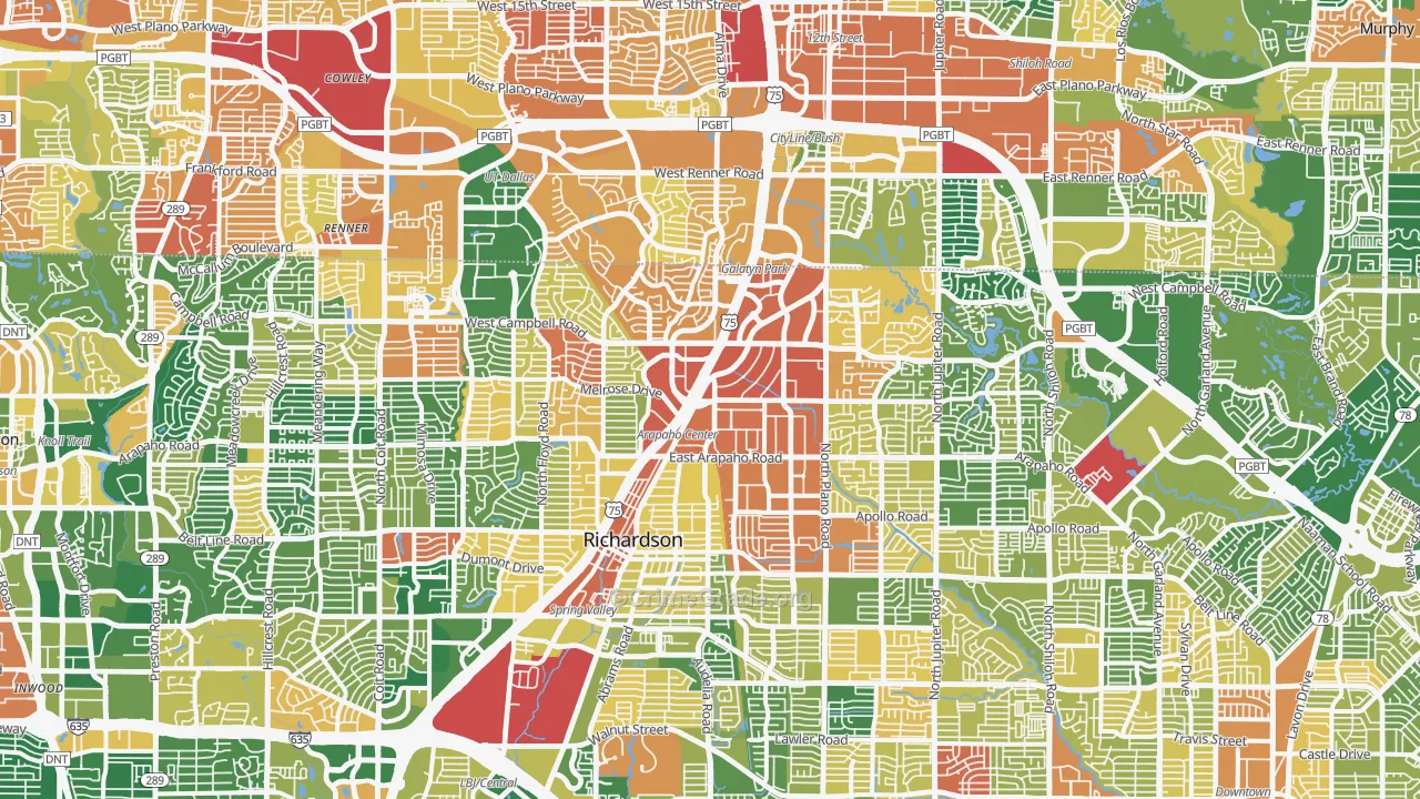 Richardson, TX Map of Burglary Rates