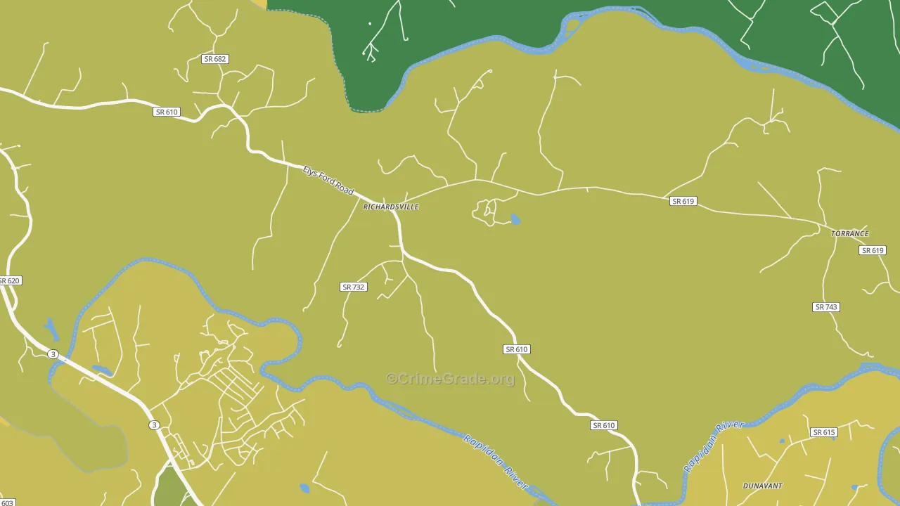 Richardsville, VA Map of Burglary Rates