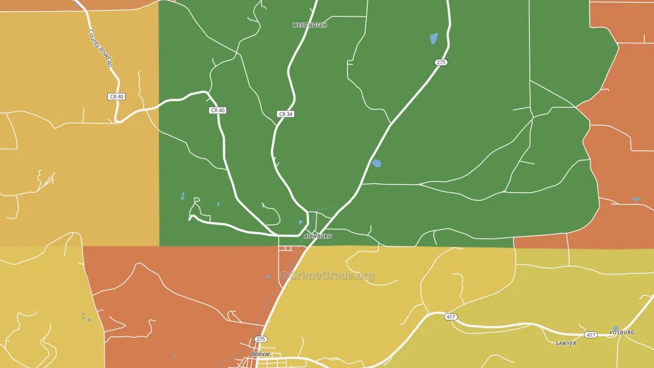Richburg, NY Map of Burglary Rates