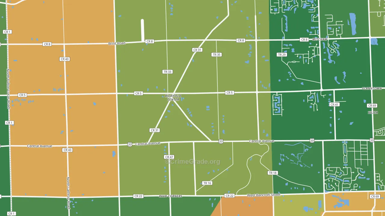 Richfield Center, OH Map of Burglary Rates