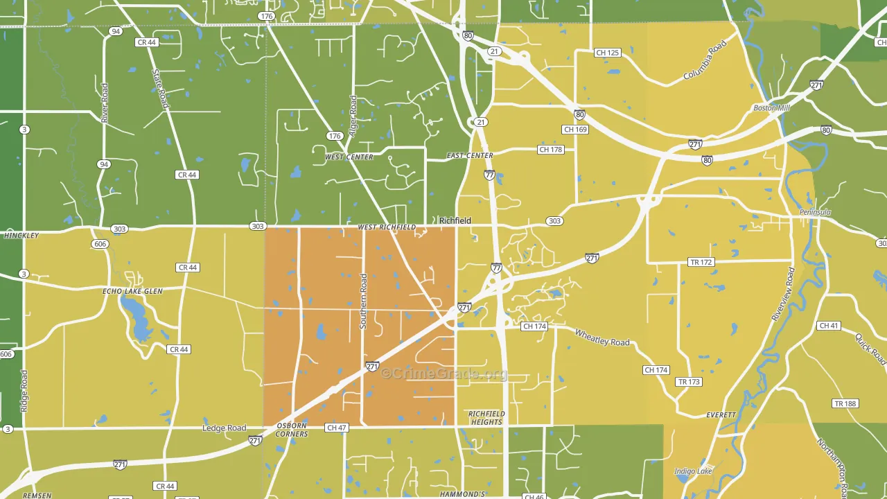 Richfield, OH Map of Burglary Rates