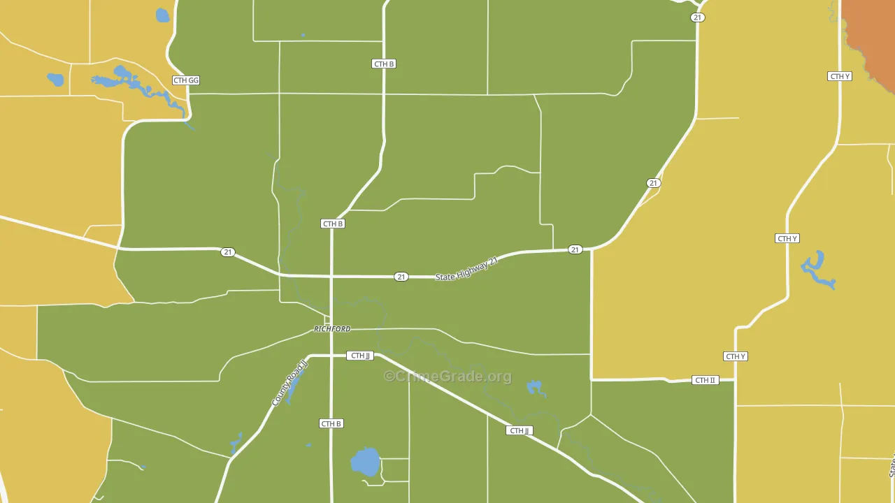 Richford, WI Map of Burglary Rates