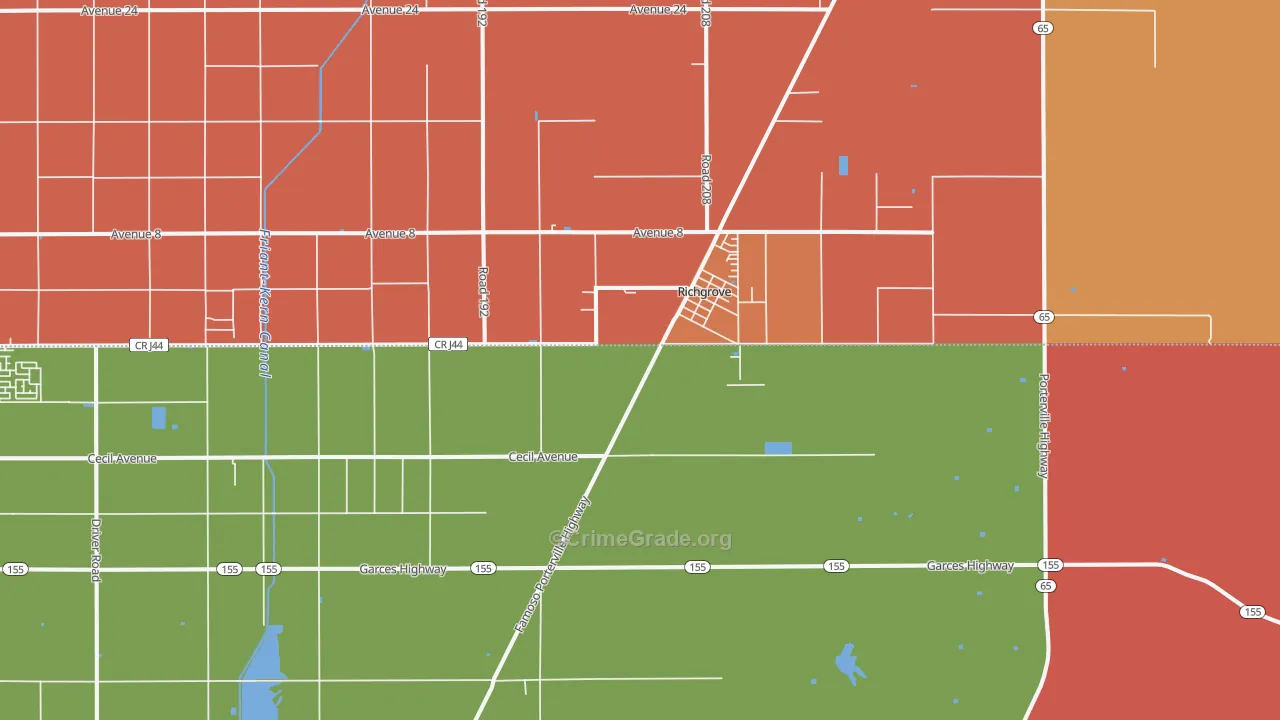 Richgrove, CA Map of Burglary Rates