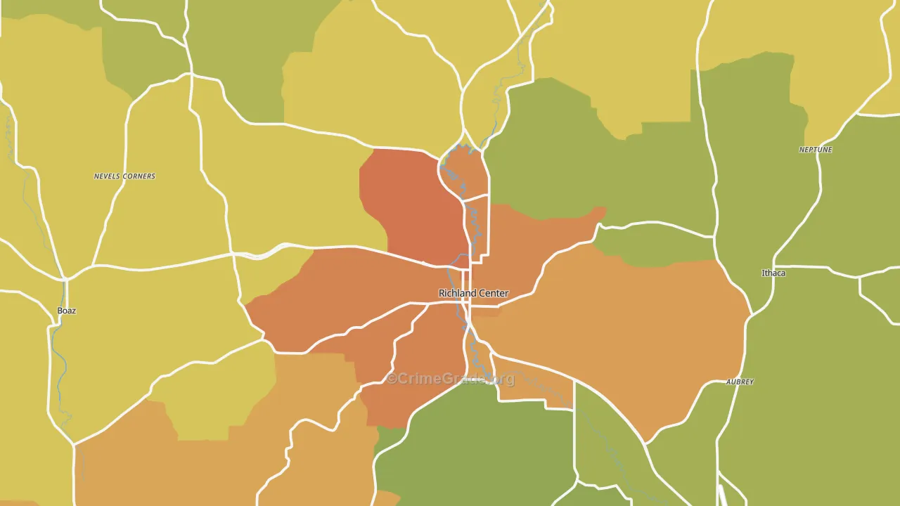 Richland Center, WI Map of Burglary Rates