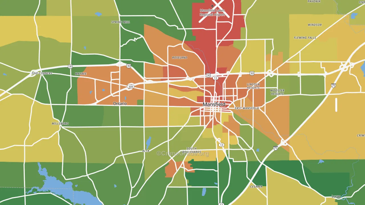 Richland County, OH Map of Burglary Rates