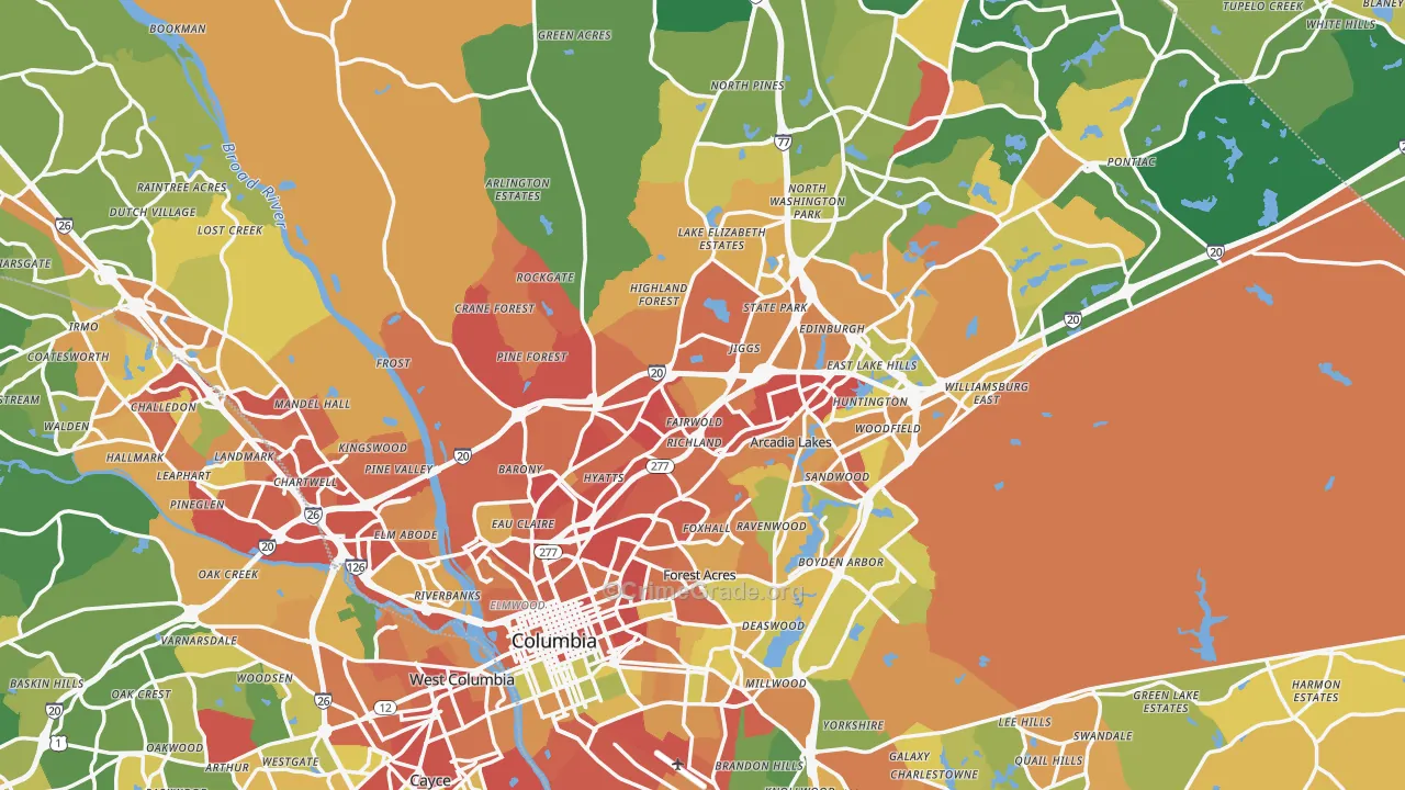 Richland County, SC Map of Burglary Rates