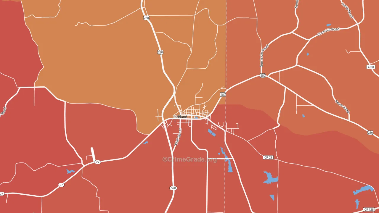 Richland, GA Map of Burglary Rates