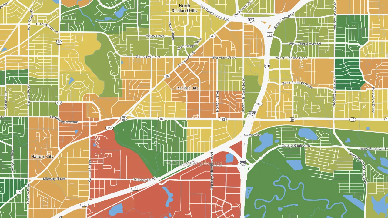 Richland Hills, TX Map of Burglary Rates