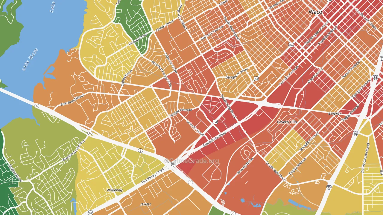 Richland Hills, Waco, TX Map of Burglary Rates