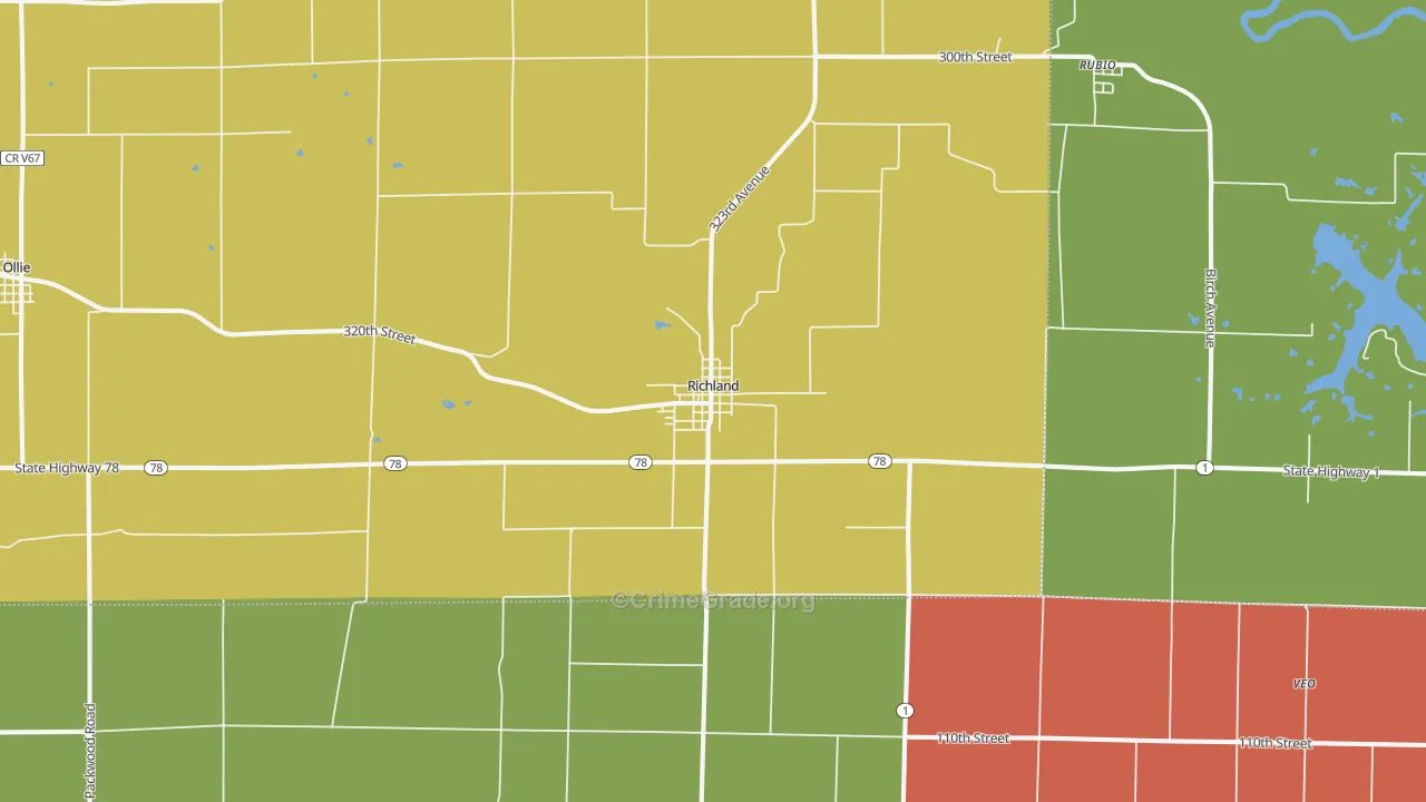 Richland, IA Map of Burglary Rates