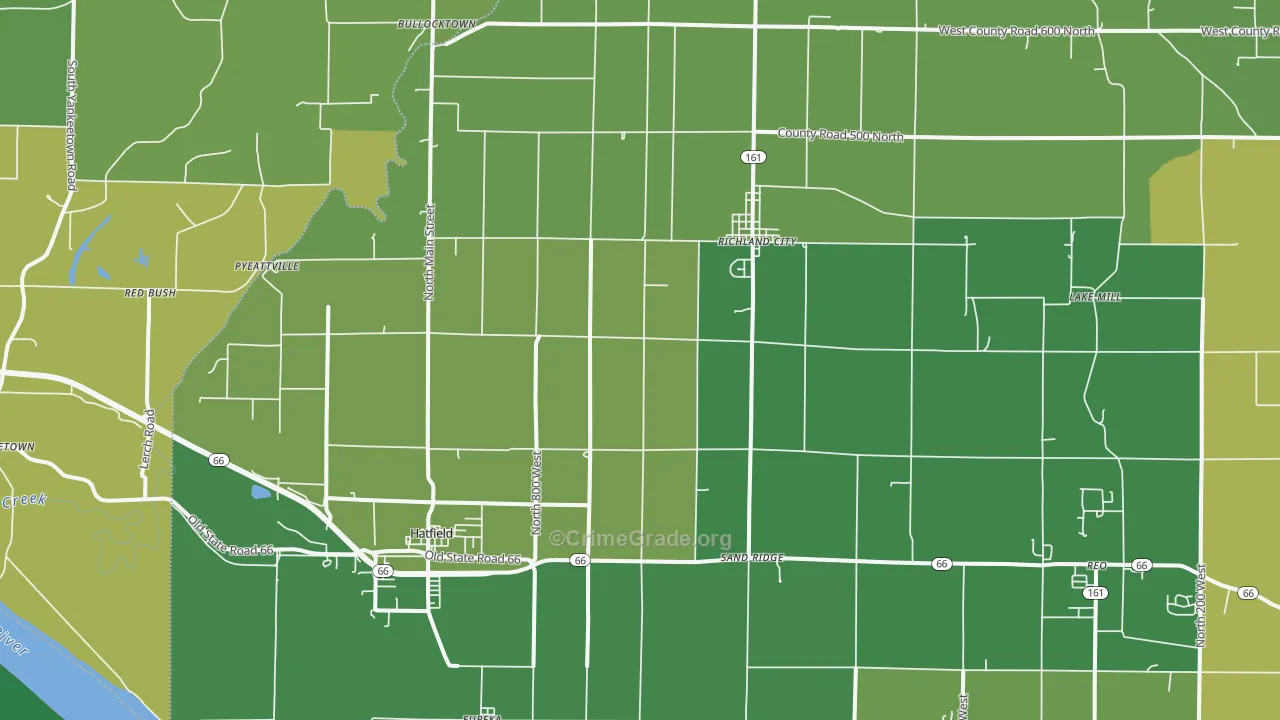 Richland, IN Map of Burglary Rates