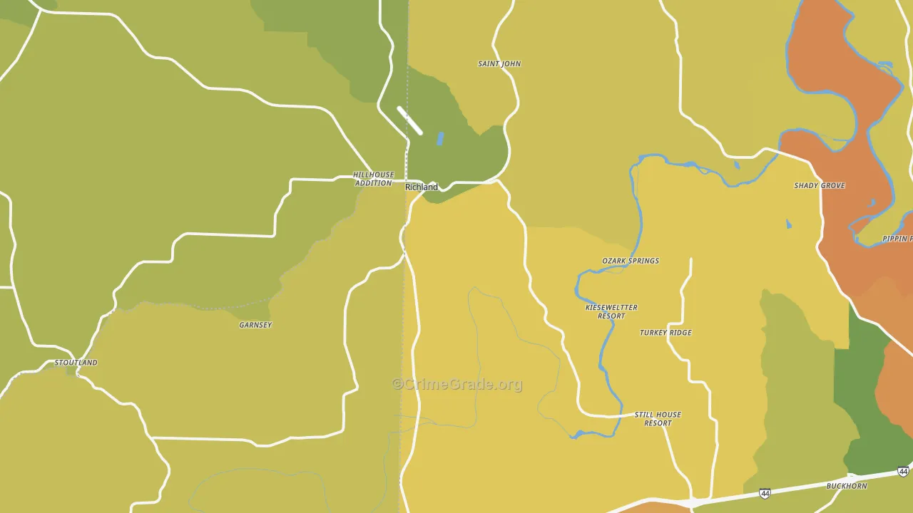 Richland, MO Map of Burglary Rates
