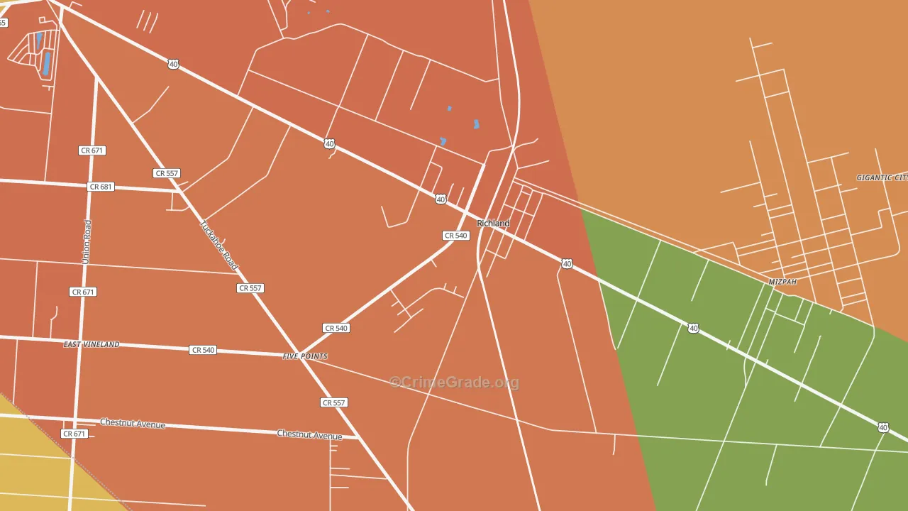 Richland, NJ Map of Burglary Rates