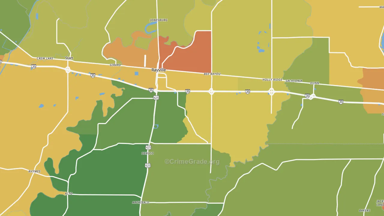 Richland Parish, LA Map of Burglary Rates