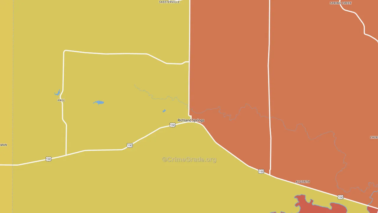 Richland Springs, TX Map of Burglary Rates