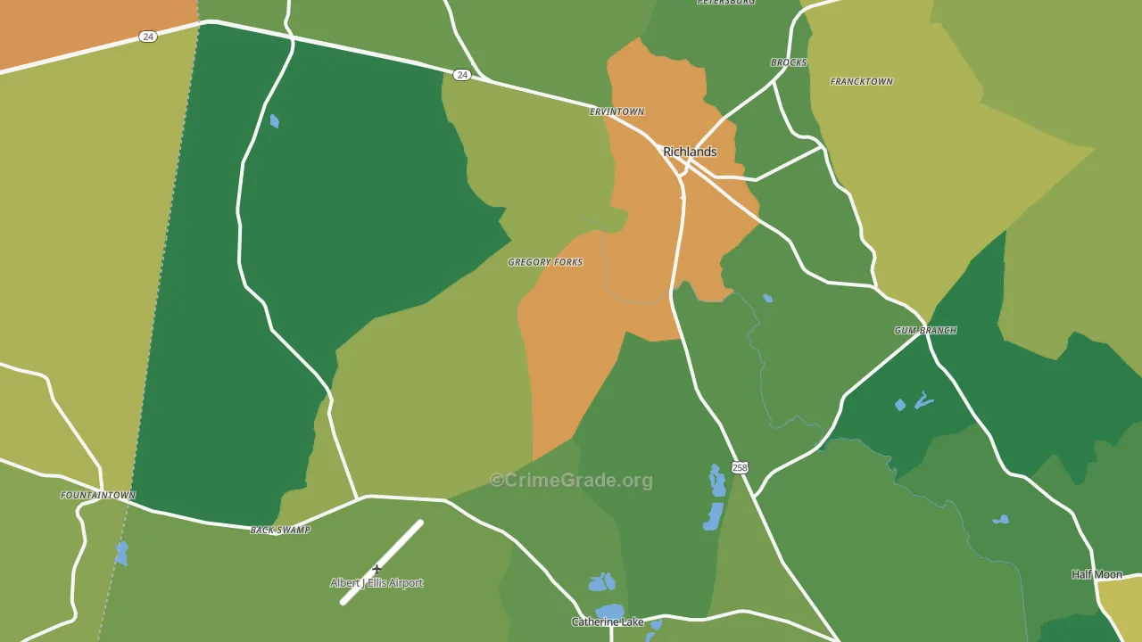 Richlands, NC Map of Burglary Rates