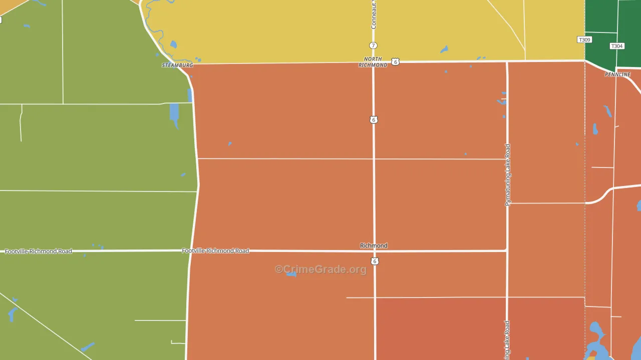 Richmond Center, OH Map of Burglary Rates