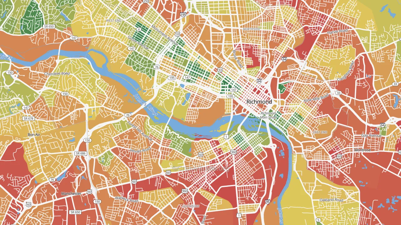 Richmond City, VA Map of Burglary Rates