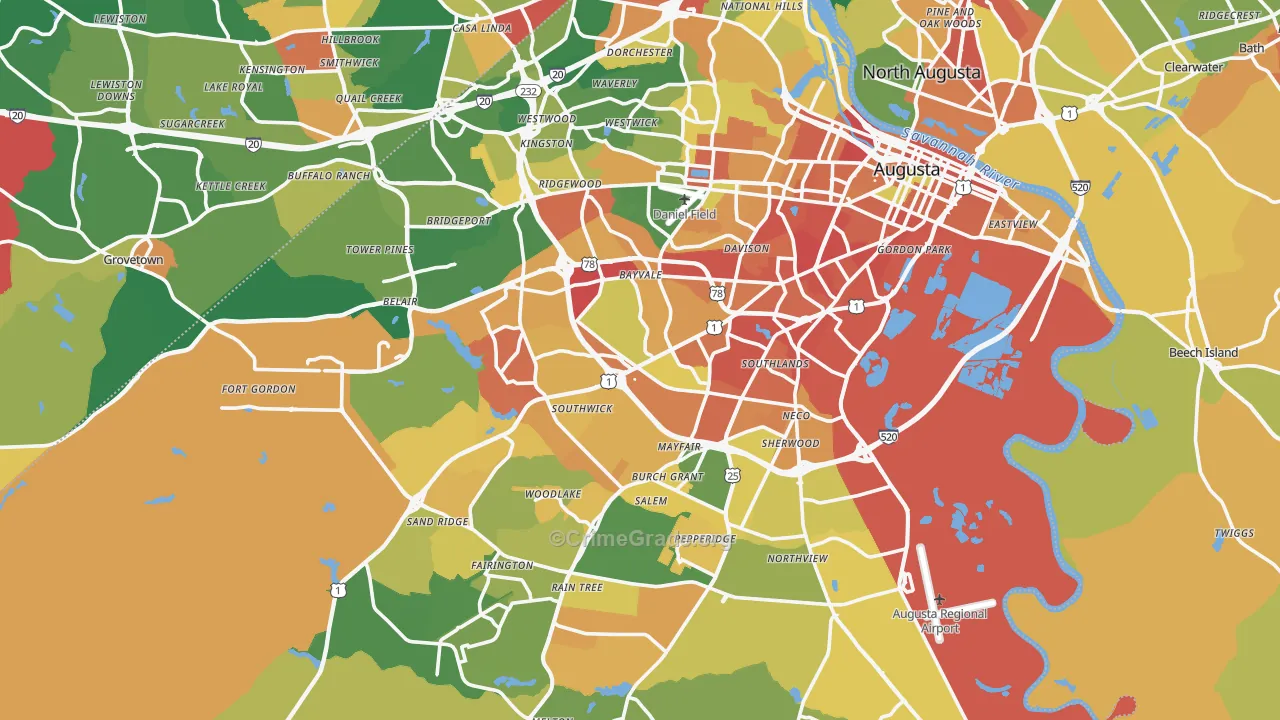 Richmond County, GA Map of Burglary Rates