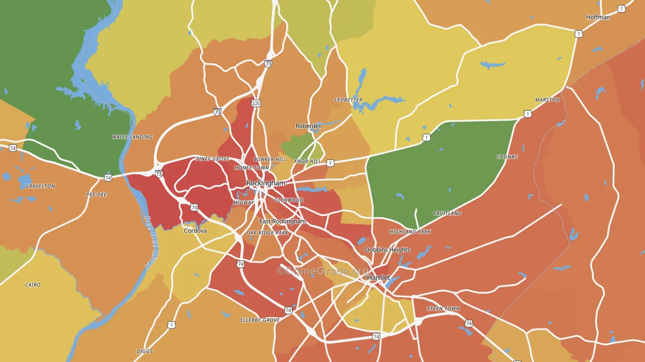 Richmond County, NC Map of Burglary Rates